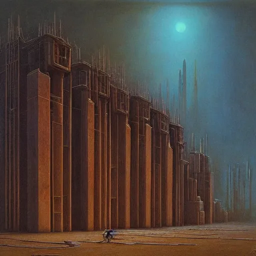 Prompt: painting of a scifi ancient civilzation victorian, brutalist architecture, beksinski