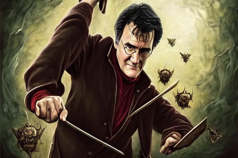 Image similar to bruce campbell as harry potter in “ harry potter and the philosopher's stone ” ( 2 0 0 1 ). oil painting elegant, highly detailed, centered, digital painting, artstation, concept art, smooth, sharp focus, illustration, artgerm, tomasz alen kopera, peter mohrbacher, donato giancola, joseph christian leyendecker