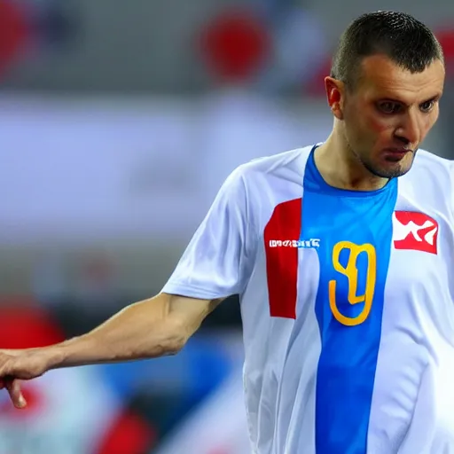 Image similar to slovakian man with the number 0 9 on his shirt goes to work in serbia