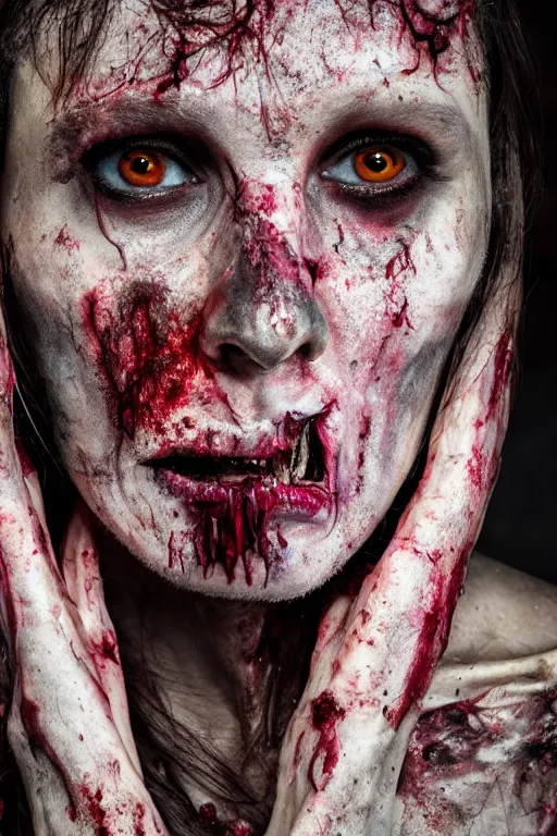 Image similar to a female zombie in her first stages of decay. detailed face. sharp focus. hyper realistic. 8 k photo