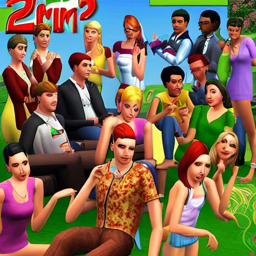 Prompt: sims 2 video game cover art