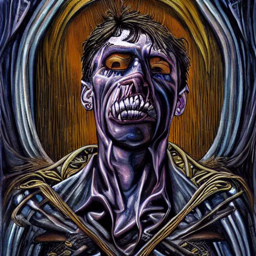 Prompt: portrait of Eddie (Iron Maiden). Art Nouveau, Neo-Gothic, gothic, rich deep moody colors.