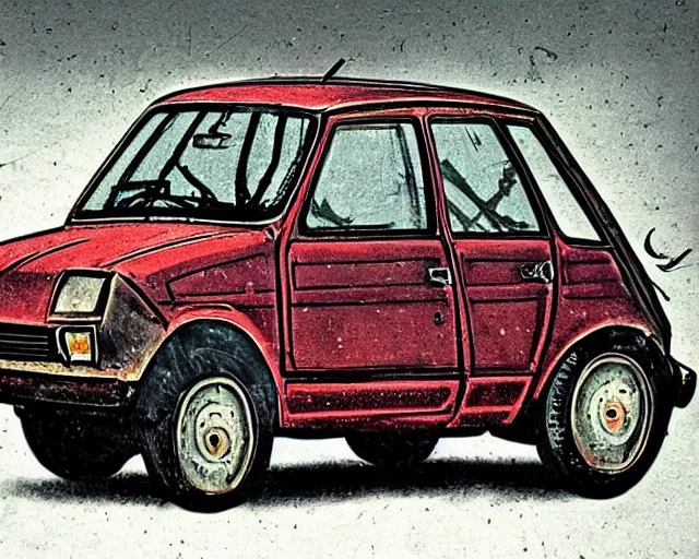 Image similar to Illuminated medieval manuscript of a rusty Fiat 126p