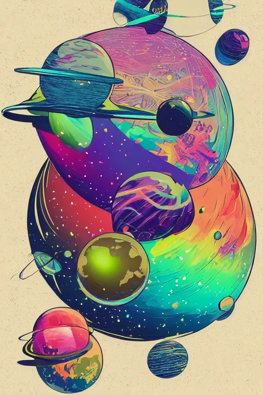 Image similar to planet pug floating in space, art by brian miller, sticker, colorful, illustration, highly detailed, simple, smooth and clean vector curves, no jagged lines, vector art, smooth