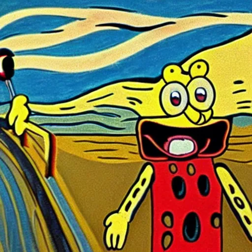 Prompt: sponge bob as the scream 1 8 9 5