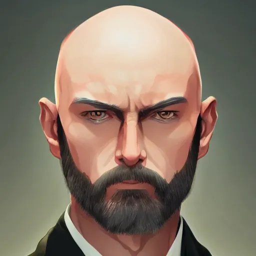 Prompt: portrait from a handsome masculine balded wizard by artist kuvshinov ilya