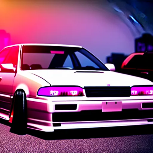 Prompt: a car JZX100 twin-turbo at illegal car meet, Saitama prefecture, city sunset mist neon lights, cinematic color, photorealistic, highly detailed, 200MM