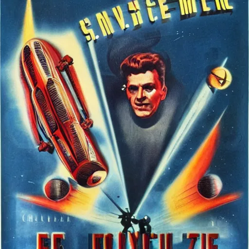 Prompt: movie poster of a scifi film from 1950's