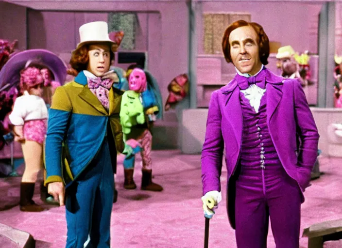 Image similar to film still of Ryan Reynolds as Willy Wonka in Willy Wonka and the Chocolate Factory 1971