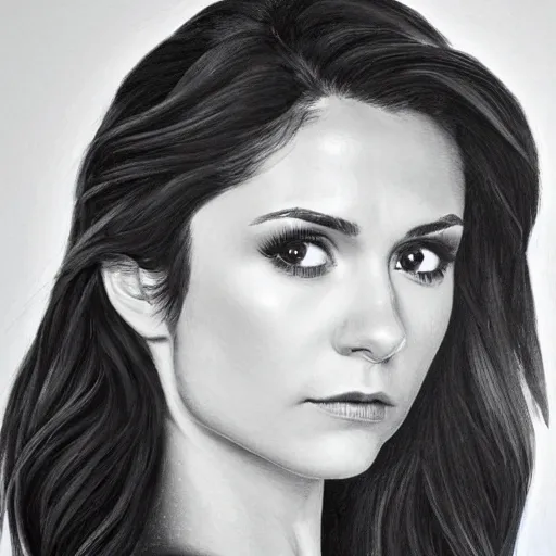 Prompt: nina dobrev, head and shoulders portrait, extremely detailed masterpiece, one single continues line.