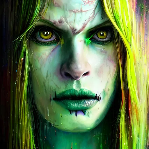 Image similar to a Demon Slayer portrait of Jamie Tovell, tall, pale-skinned, slender with lime green eyes and long eyelashes by Stanley Artgerm, Tom Bagshaw, Arthur Adams, Carne Griffiths, trending on Deviant Art, street art, face enhance, chillwave, maximalist, full of color, glittering