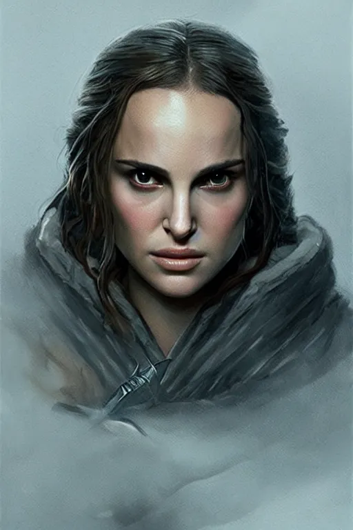 Prompt: young natalie portman, battle warrior, lord of the rings, tattoos, decorative ornaments, greg rutkowski, perfect face, fine details, realistic shading, photorealism