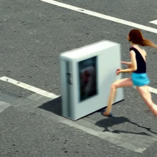 Image similar to a letter box with human legs running around in a shopping center, cctv footage