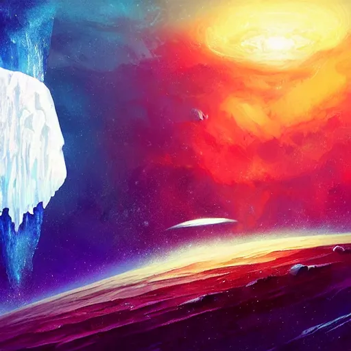 Image similar to an exposed iceberg floating in space with the universe inside, by anato finnstark, by alena aenami, by john harris, by ross tran, by wlop, by andreas rocha