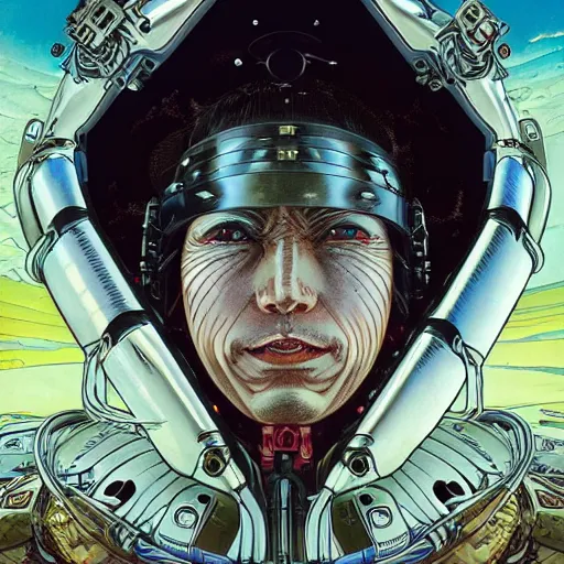 Image similar to portrait of crazy interstellar explorer, symmetrical, by yoichi hatakenaka, masamune shirow, josan gonzales and dan mumford, ayami kojima, takato yamamoto, barclay shaw, karol bak, yukito kishiro