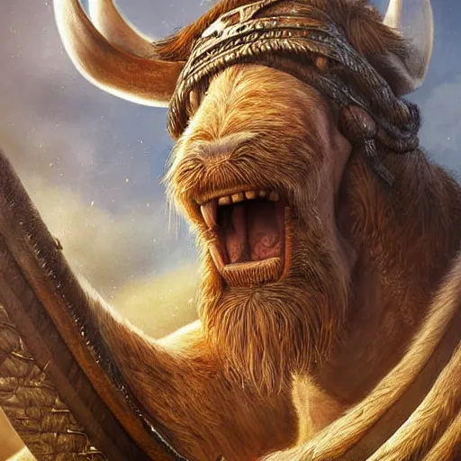 Image similar to digital painting of a alf as a viking by filipe pagliuso and justin gerard, symmetric, fantasy, highly, detailed, realistic, intricate