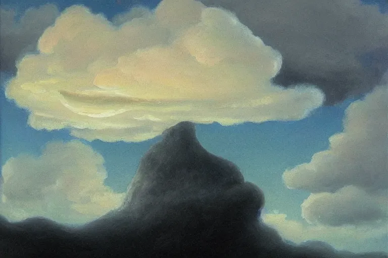 Prompt: fantastic floating island in the sky disappearing in the clouds, oil painting in the style of german romanticism