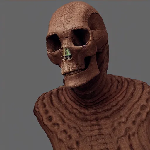 Image similar to reconstruction of a paracas person with an elongated skull, octane render, 8k, highly detailed