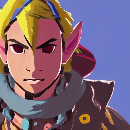 Image similar to portrait of someone from the yiga clan from the legend of zelda breath of the wild, breath of the wild art style.