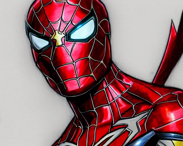 Image similar to photorealistic sketch of the mcu iron spider