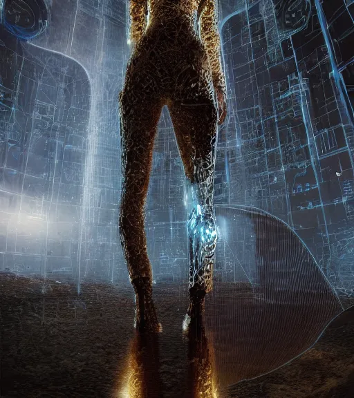 Prompt: canon photo of tarkovsky greatest scene, aura of the ancient destroyed majestic tower of babylon, a woman in futuristic cyber clothing, transparent puffer jacket, hyperealistic, blockchain, cyber world, ambient lighting, concept art, intricate, hyper detailed, smooth, dynamic volumetric lighting, ocatane, ray trace, cinematic, high quality, cgsociety