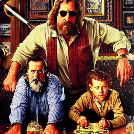 Prompt: The Big Lebowski portrait by norman Rockwell, epic