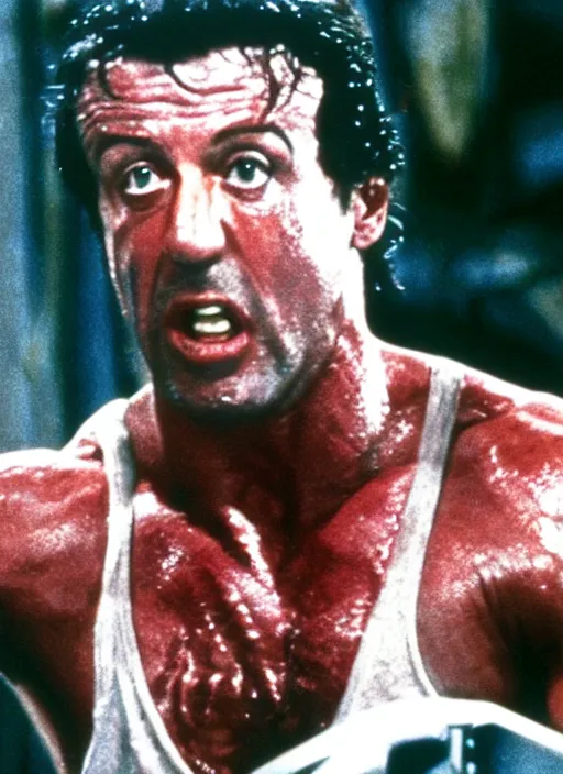 Image similar to film still of Sylvester Stallone as John McClane in Die Hard, 4k