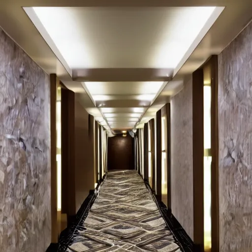 Image similar to a infinity, hotel hallway, that never ends