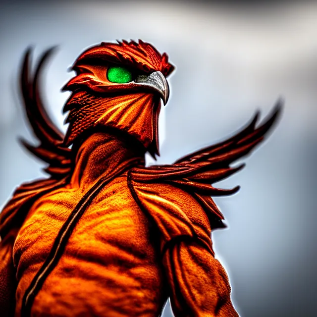 Image similar to phoenix warrior, highly detailed, 8 k, hdr, close up, smooth, sharp focus, high resolution, award - winning photo