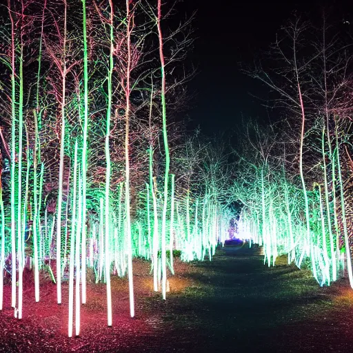 Prompt: eddie munson neon lights looks so cool in the night forest handsome, photojournalism