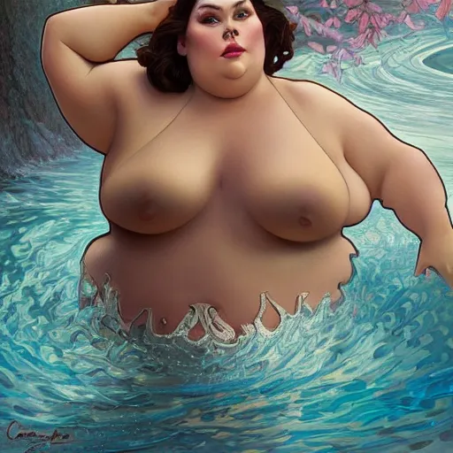 Prompt: coy chrissy metz on a swimsuit intricate, elegant, highly detailed, digital painting, artstation, concept art, smooth, sharp focus, illustration, art by artgerm and greg rutkowski and alphonse mucha