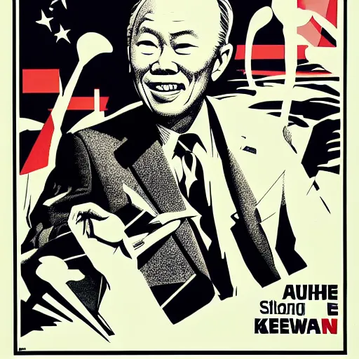 Prompt: A Singaporean propaganda poster featuring Lee Kuan Yew designed by Saul Bass