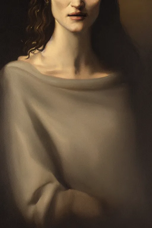 Image similar to portrait en buste of rachel weisz by johannes vermeer, baroque, dark moody colors, intricate, highly detailed, artstation, illustration
