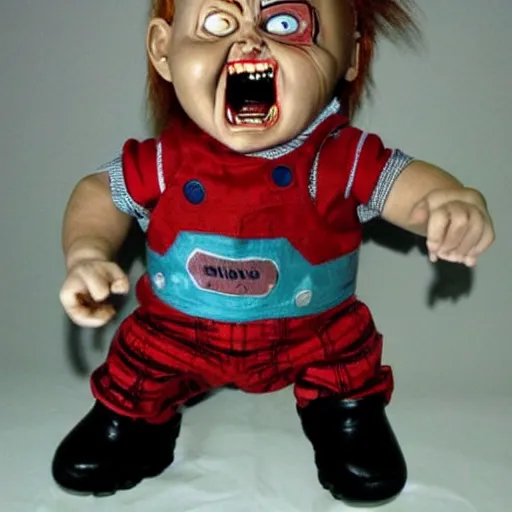 Prompt: screaming chucky doll in style of iron giant film