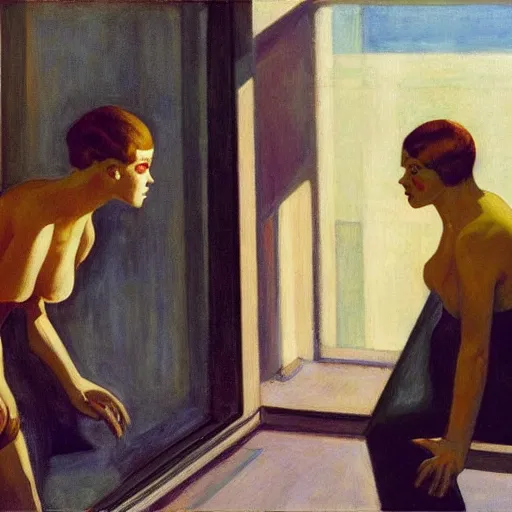 Prompt: cyborgs by edward hopper