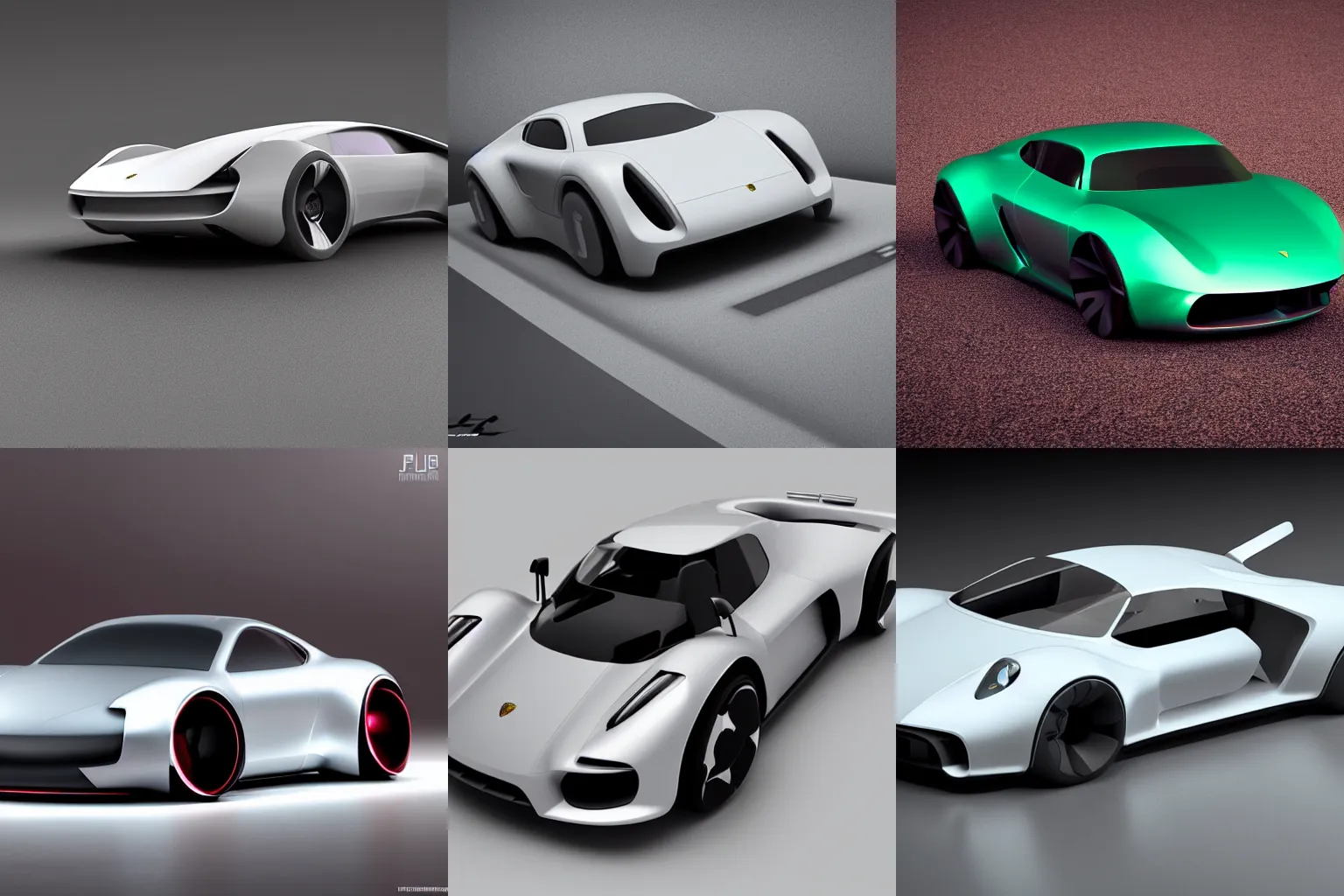 Image similar to futuristic Porsche designed by Apple white on grey studio lightening octane render