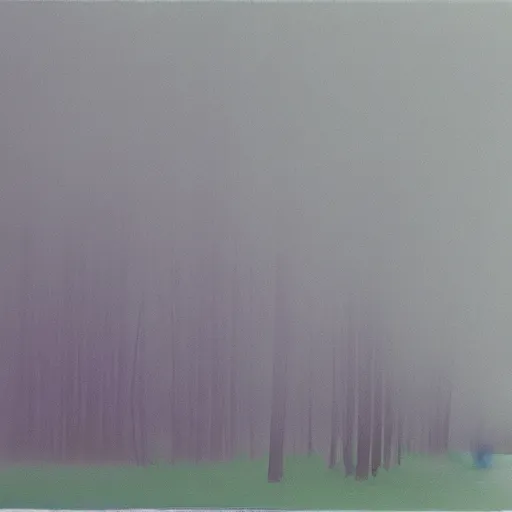 Image similar to foggy pinewood, early in the morning, painting by Andy Warhol