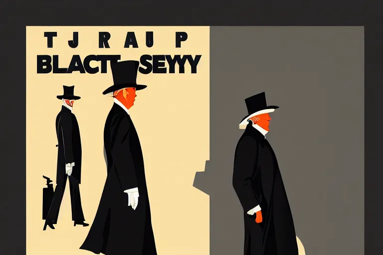 Prompt: poster matte shaded illustration of two donald trumps wearing trench coats and big floppy black spy hats starring in spy vs spy