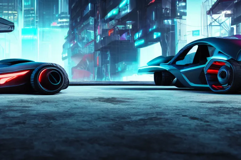 Image similar to cyberpunk concept inspired car, futuristic look, highly detailed body, aerodynamic body, photorealistic camera shot, bright studio setting, studio lighting, crisp quality and light reflections, unreal engine 5 quality render