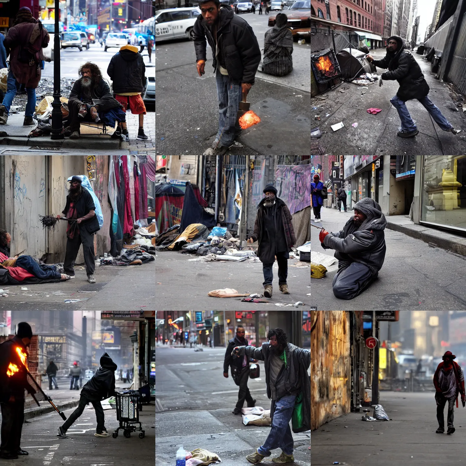 Prompt: <photo hd attention-grabbing location='New York Slums'>Homeless man wields arcane power</photo>