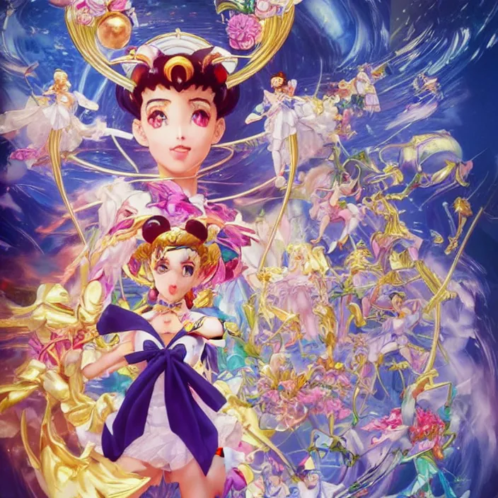 Image similar to jeff koons style sailor moon, ultra realistic, concept art, intricate details, serious, highly detailed, photorealistic, octane render, 8 k, unreal engine, art by todd mcfarlane and artgerm and greg rutkowski and alphonse mucha