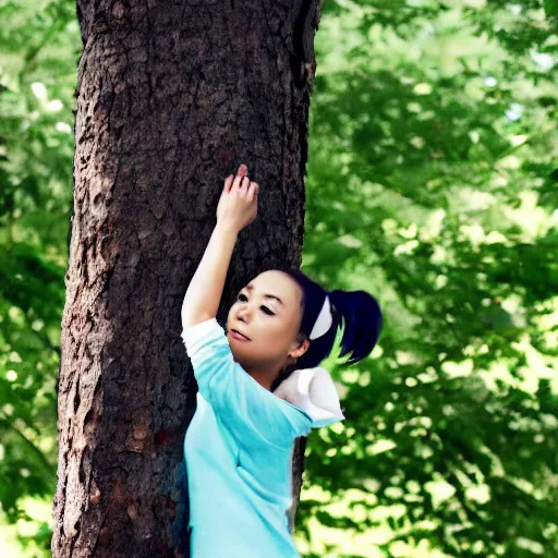 Prompt: anime still of a girl climbing a tree