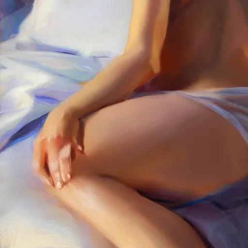 Image similar to super close - up of a woman's fingers, relaxed pose, morning, highly detailed, ultrarealistic oil painting, vladimir volegov, artstation