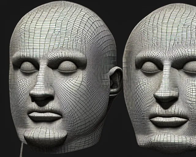 Image similar to 3 d render of a renaissance sculpture head, with neon art, hyper detailed