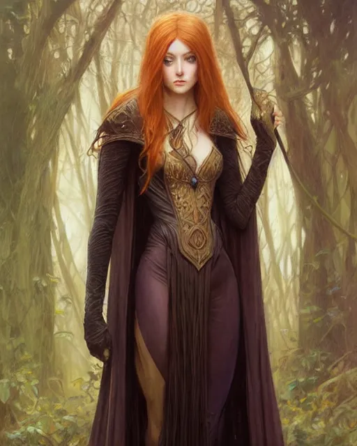 Image similar to portrait of katherine mcnamara elven mage, dark, piercing eyes, gentle expression, elegant clothing, photorealistic, highly detailed, artstation, smooth, sharp focus, art by michael whelan, artgerm, greg rutkowski and alphonse mucha