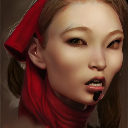 Image similar to Goblin Female portrait, Red Scarf, hatched ear, golden earring, Earnest, diminutive by Horace Hsu, Tony Sart, Range Murata, highly detailed, digital illustration, concept art