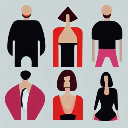 Image similar to simplified very stylistic modern vector drawings of tall people without faces, flat colors, modern - art - vector, adobe illustrator