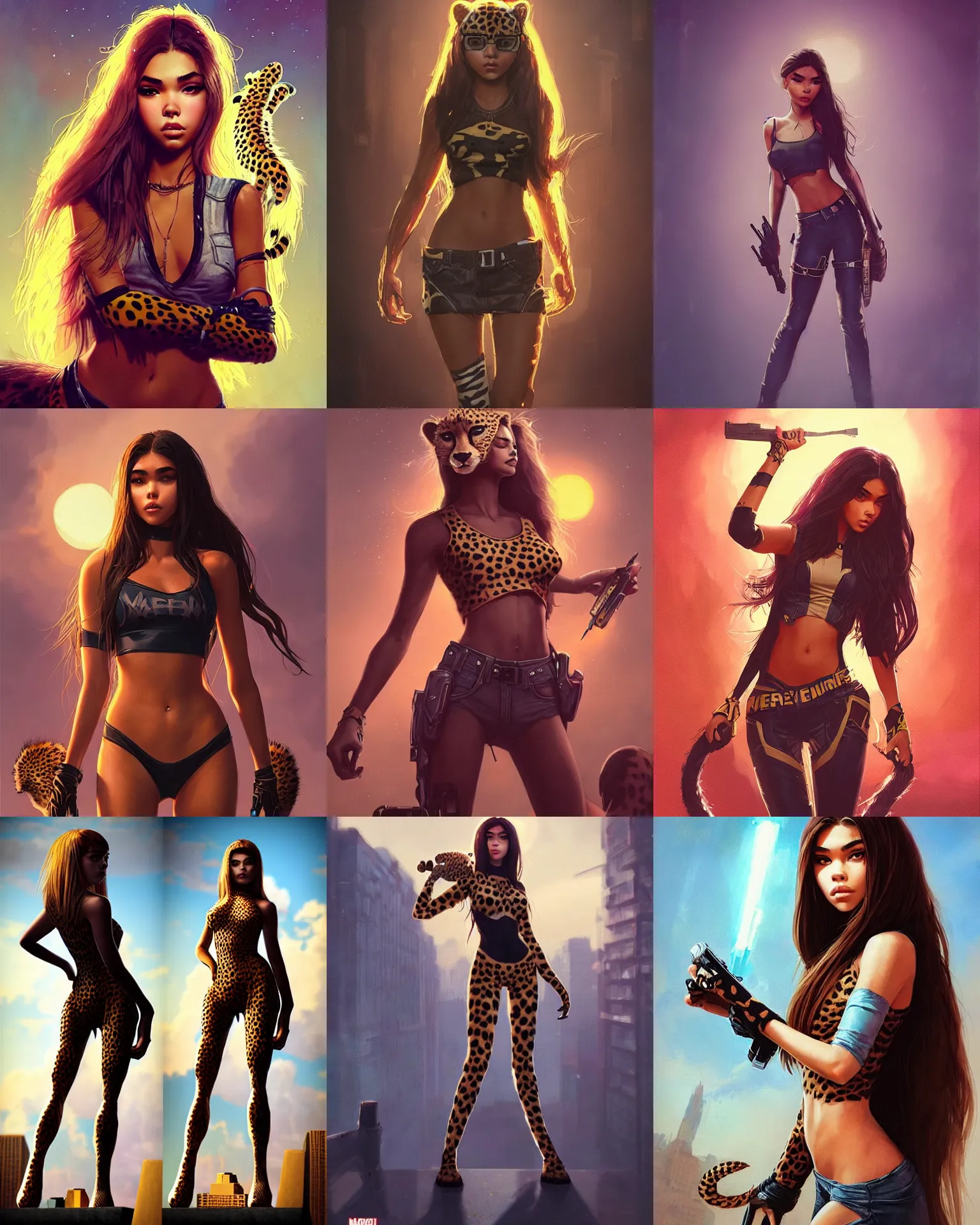 Prompt: madison beer : : young woman : : as cheetahgirl by marvel trading card : : by greg rutkowski, wlop, instagram, unreal engine, : :