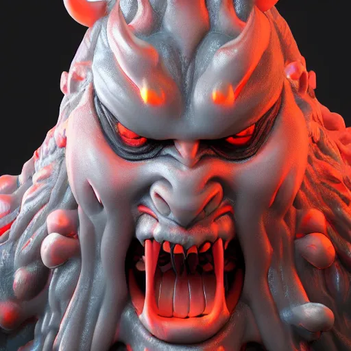 Image similar to an ultra detailed 3 d render of a japanese oni demon as a boss from nioh, shonen anime, 8 k, volumetric lighting, smooth, highly detailed, digital illustration, octane render, art by jeong seon and greg rutkowsi, artstation