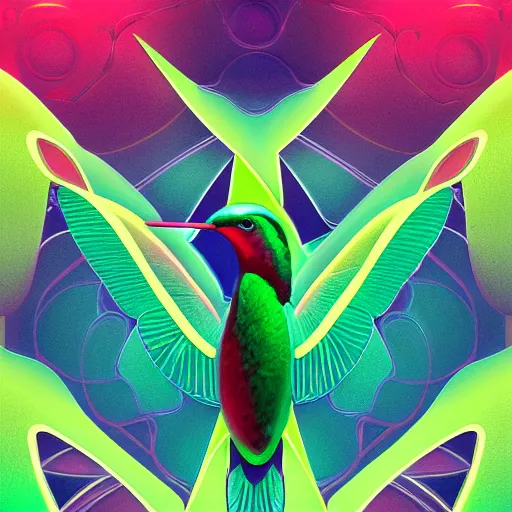 Prompt: symmetry!! hummingbird goddess, solid cube of light, hard edges, product render retro emerald - futuristic poster scifi, beautiful hummingbird, intricate, elegant, highly detailed, digital painting, art